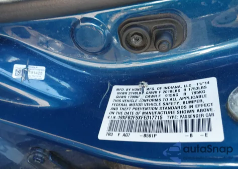 2015 Honda Civic Lx z USA, uszkodzony, nr VIN 19XFB2F5XFE017715